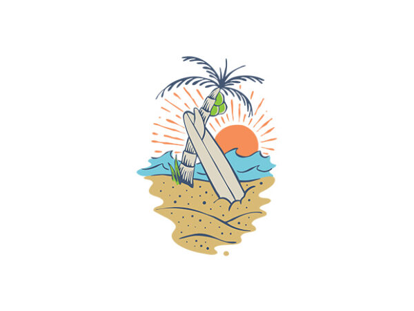 Surfboard and beach t shirt template vector