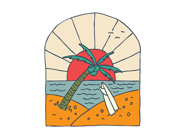 Surfboard and beach t shirt template vector