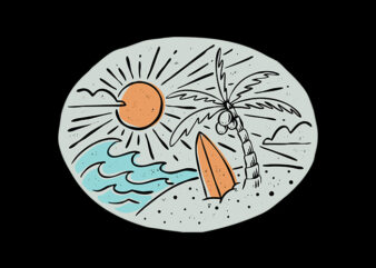 Surfboard and Beach t shirt template vector