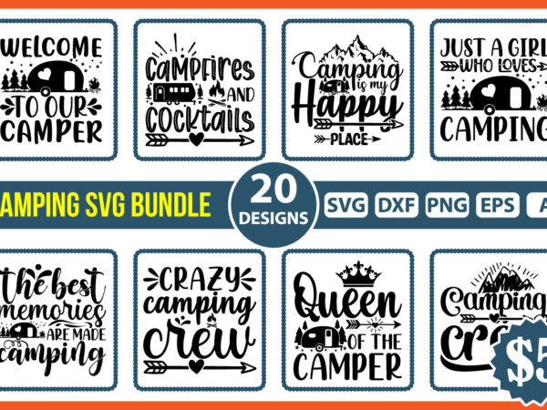 Camping svg bundle t shirt designs for sale