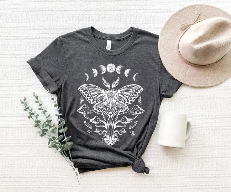 Luna Moth Shirt, Cottagecore, Gothic, Spirituality Shirt, Crescent Moon ...