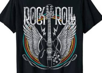 Distressed Vintage Retro 80s Rock & Roll Music Guitar Wings T-Shirt CL
