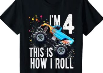 Kids 4 Year Old Shirt 4th Birthday Boy Monster Truck Car T Shirt CL