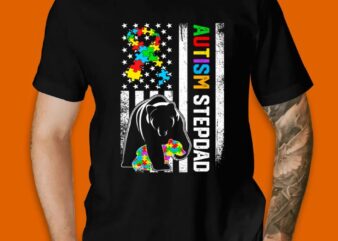 Retro Distressed American Flag Autism Stepdad Bear Family Gift For Stepdad Shirts CL