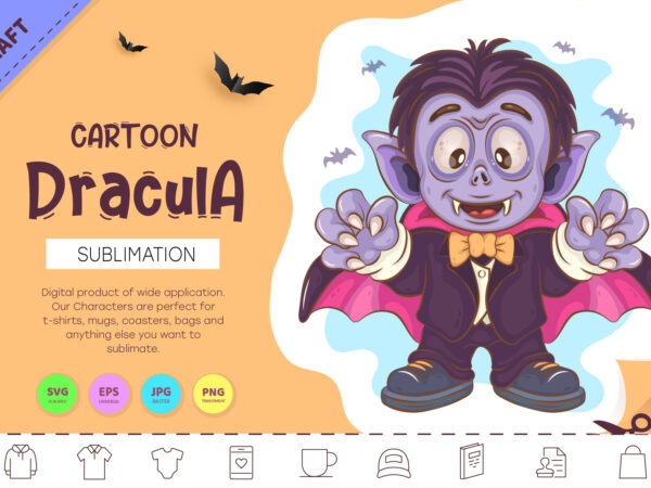 Cartoon dracula. crafting, sublimation. t shirt vector file