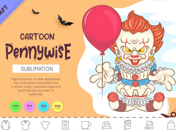 Cartoon pennywise. crafting, sublimation. t shirt vector file