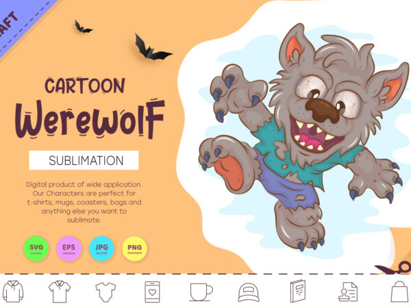 Cartoon werewolf. crafting, sublimation. t shirt vector file