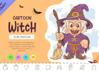 Cartoon Witch. Crafting, Sublimation. t shirt vector file