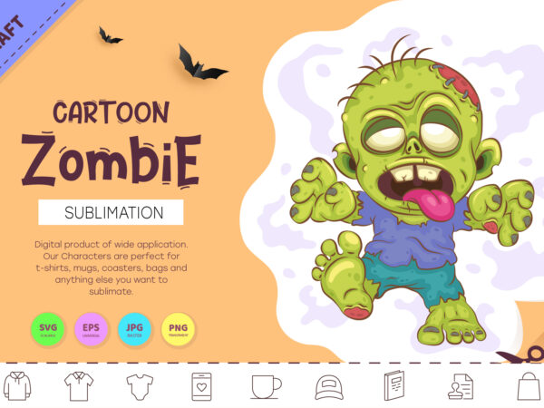 Cartoon zombie. crafting, sublimation. t shirt vector file
