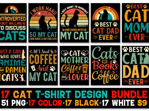 Cat t-shirt design bundle,cat lover trendy pod best t-shirt design bundle