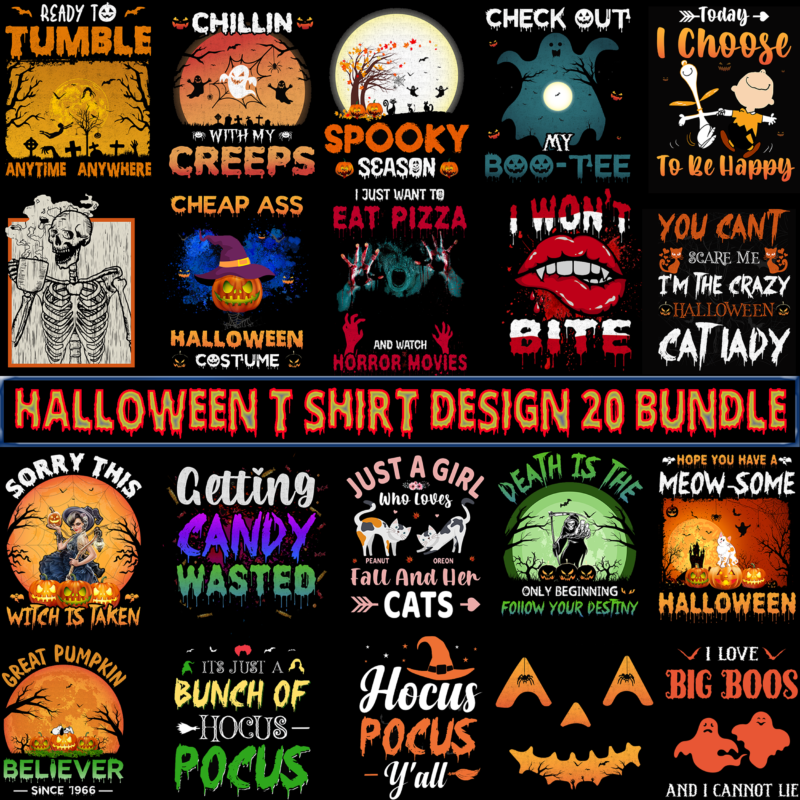 Halloween t shirt design 20 Bundle, Bundle Halloween, Bundles Halloween SVG, Halloween Bundle, Halloween Bundles, Halloween SVG Bundle, T shirt Design Halloween SVG Bundle, Halloween SVG t shirt design bundle,