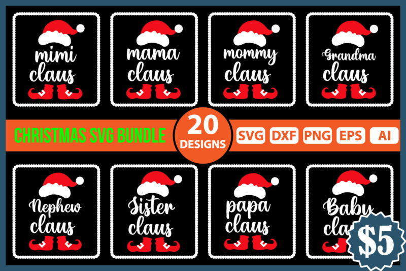 Claus Family Svg Bundle, matching family svg, christmas svg, mama claus, daddy claus, auntie claus, nana claus, papa claus, grammy claus, Christmas Cut FIle