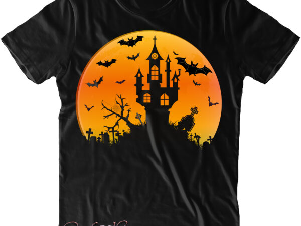 Horror house under the halloween moon png, halloween png, funny halloween, halloween graphics, halloween vector