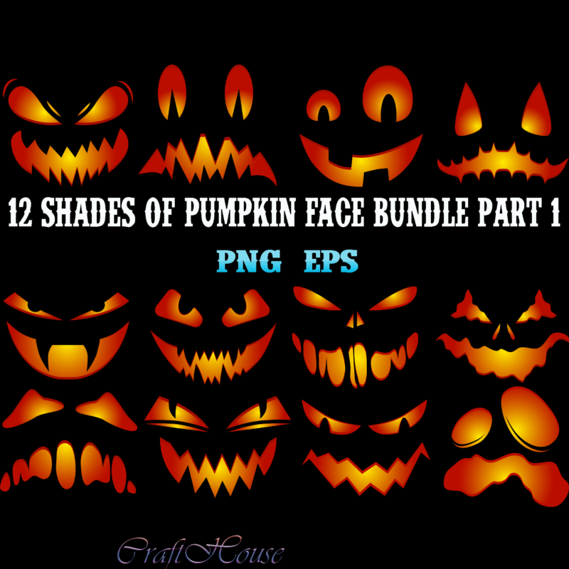 12 Shades of Pumpkin Face on Halloween Part 1, Pumpkins Scary faces Bundle, Spooky Pumpkin faces, Pumpkin Bundles, Halloween Bundle, Bundle Halloween, Halloween t shirt design