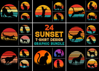 Dog Cat Sunset T-Shirt Design Graphic Bundle