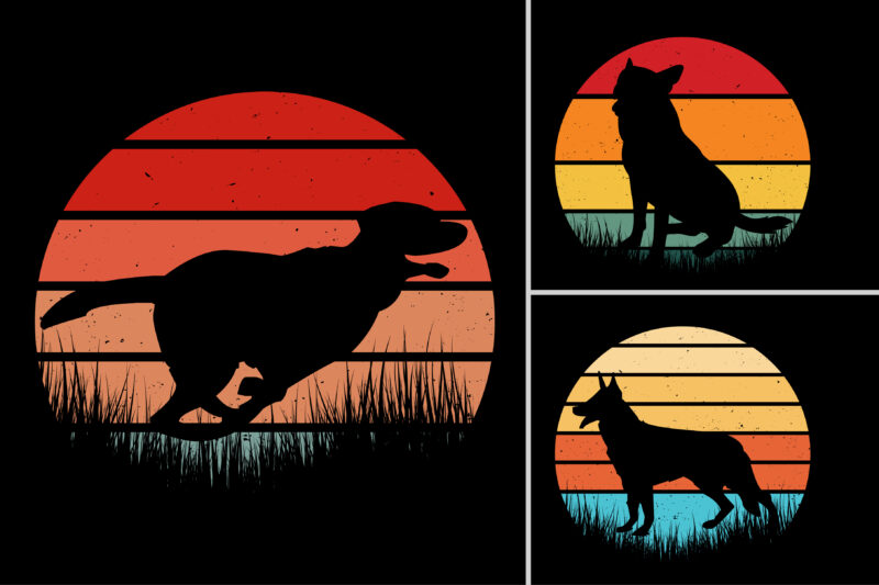 Dog Cat Sunset T-Shirt Design Graphic Bundle