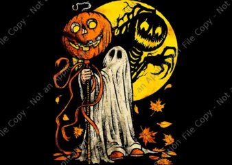 Cute Halloween Pumpkin Ghost Autumn Leaves Graphic Art Png, Ghost Autumn Png, Ghost Halloween Png, Pumpkin Halloween Png