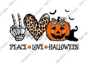 Peace Love Halloween Png, Happy Halloween Pumpkin Leopard Heart Png, Peace Halloween Png