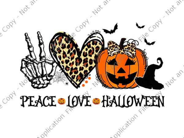 Peace love halloween png, happy halloween pumpkin leopard heart png, peace halloween png t shirt illustration