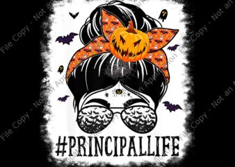Principal Messy Bun Spooky Pumpkin Orange Halloween Png, Principal Messy Bun Png, Halloween Png, Pumpkin Halloween Png