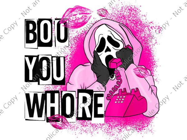 Boo you whore ghost png, funny ghost on pink phone halloween png, ghost pink png, halloween png, ghost calling phone png t shirt template