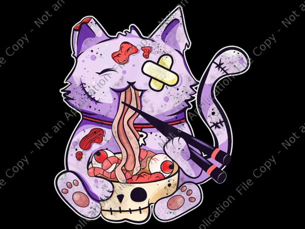 Pastel goth kawaii creepy cat eating ramen noodles halloween png, kawaii halloween png, cat kawaii halloween png, halloween png t shirt illustration