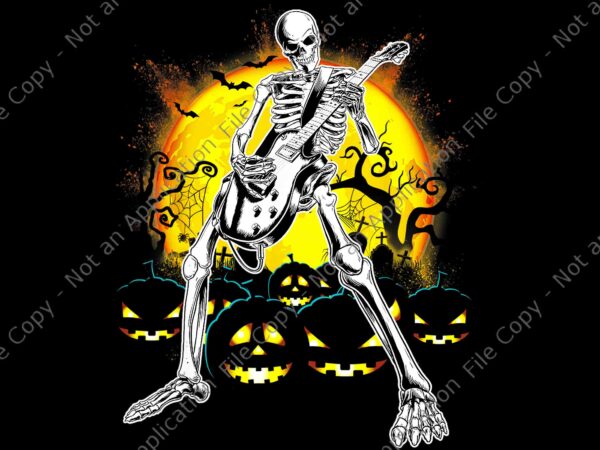 Happy halloween funny skeleton playing guitar pumpkin png, skeleton guitar png, skeleton halloween png, skeleton playing guitar png graphic t shirt