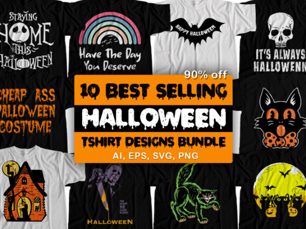 10 best selling halloween t-shirt design bundle for commercial use