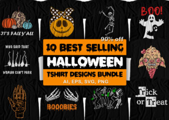 10 best selling halloween t-shirt design bundle for commercial use