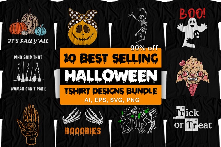 10 Best Selling Halloween T-Shirt Design Bundle For Commercial Use