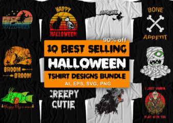 10 Best Selling Halloween T-Shirt Design Bundle For Commercial Use