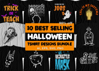 10 best selling halloween t-shirt design bundle for commercial use