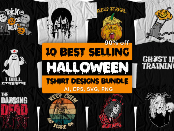 10 best selling halloween t-shirt design bundle for commercial use