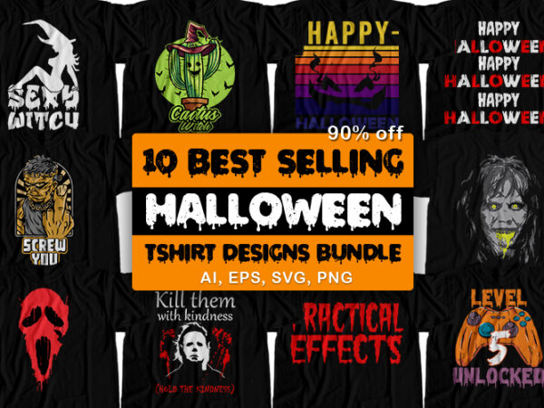 10 best selling halloween t-shirt design bundle for commercial use