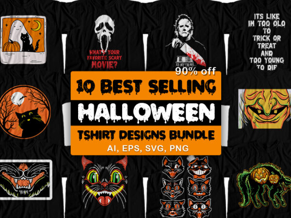 10 best selling halloween t-shirt design bundle for commercial use