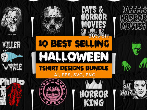 10 best selling halloween t-shirt design bundle for commercial use