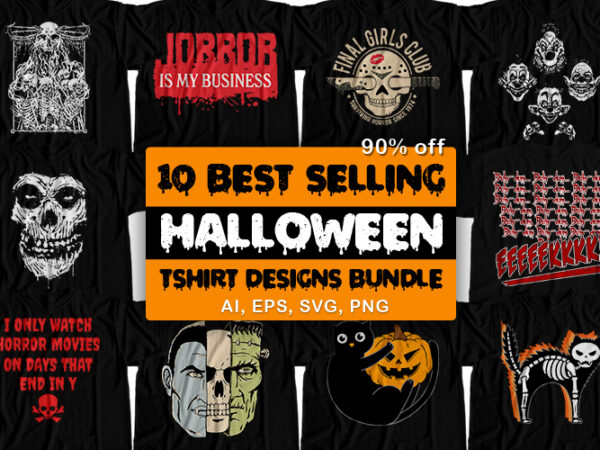 10 best selling halloween t-shirt design bundle for commercial use