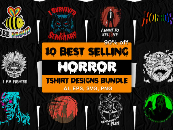 10 best selling horror t-shirt design bundle for commercial use