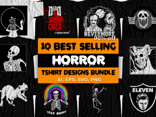 10 best selling horror t-shirt design bundle for commercial use