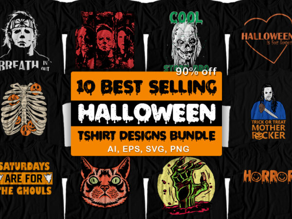 10 best selling halloween t-shirt design bundle for commercial use