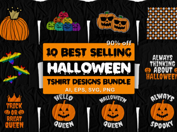 10 best selling halloween t-shirt design bundle for commercial use