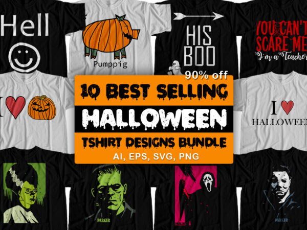 10 best selling halloween t-shirt design bundle for commercial use