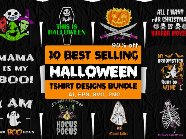 10 best selling halloween t-shirt design bundle for commercial use