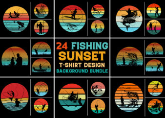 Fishing Retro Vintage Sunset T-Shirt Background Bundle