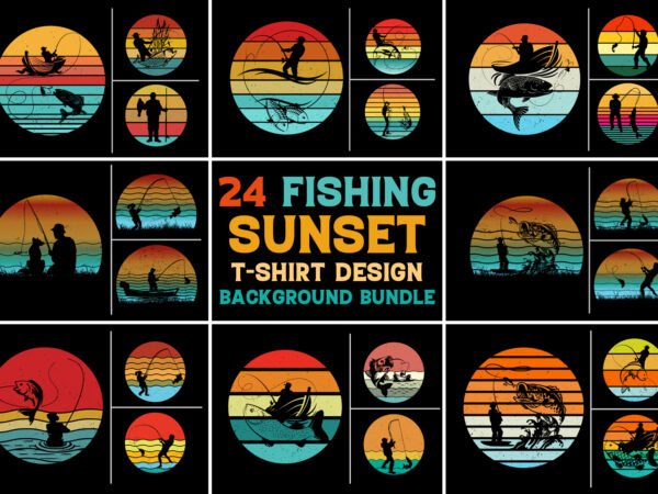 Fishing retro vintage sunset t-shirt background bundle