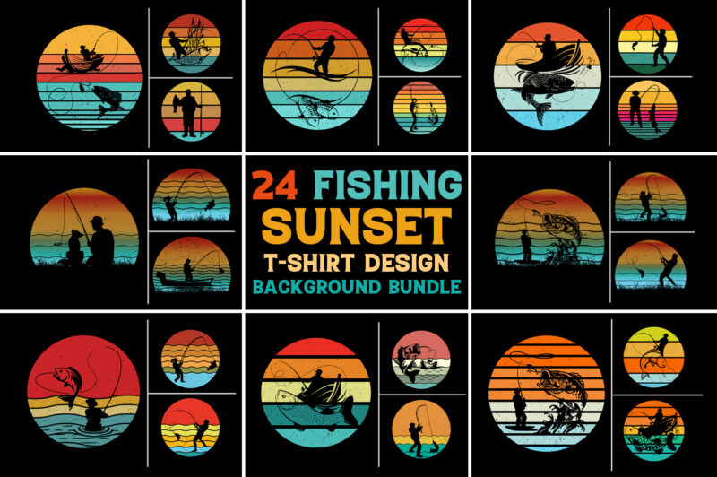 Fishing Retro Vintage Sunset T-Shirt Background Bundle