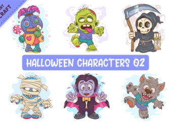 Bundle of Halloween Characters 02. Clipart.