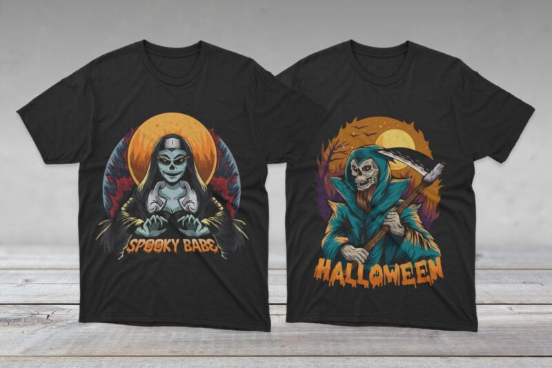 Spooky Halloween T-shirt Designs Vector, Halloween Horror, Scary Halloween T shirt designs for commercial use, Dark art halloween artwok