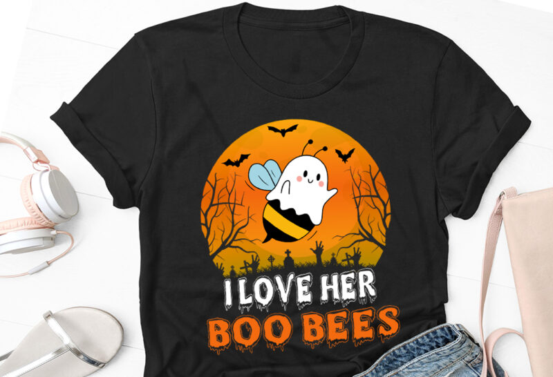 I Love Her Boo Bees Halloween T-Shirt Design