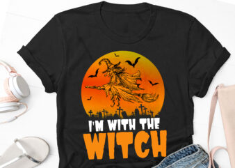 I’m With The Witch Halloween T-Shirt Design